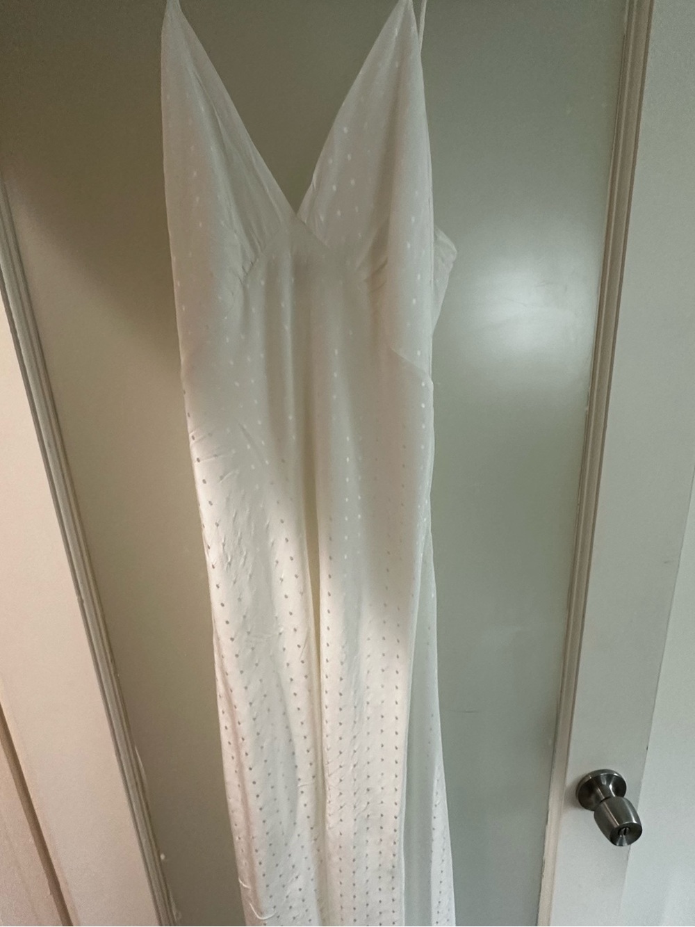 Zara White Midi Slip Dress with Subtle Dot Detail